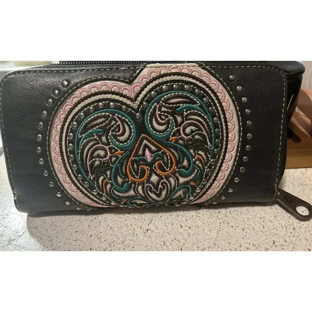 American Bling Western Style Wallet Brown Faux Leather Credit Cards